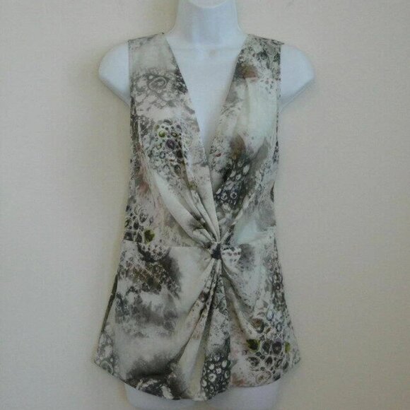 NWT ST. JOHN Silk Celedon Multi Silk Crepe Sleeveless Print Blouse Top 10 - Picture 1 of 7